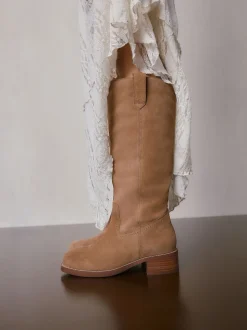 Tan Brown Suede Forever Comfort® Knee High Pull On Boots