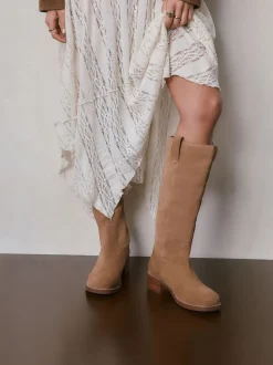 Tan Brown Suede Forever Comfort® Knee High Pull On Boots