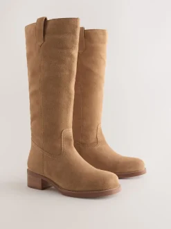 Tan Brown Suede Forever Comfort® Knee High Pull On Boots