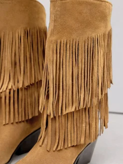 Tan Brown Suede Forever Comfort® Fringed Knee High Cowboy Boots