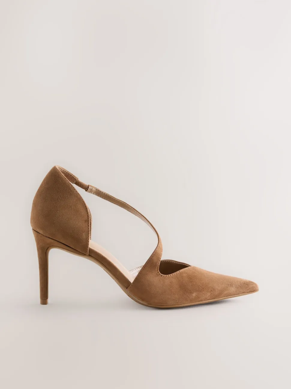 Tan Brown Suede Premium Leather Asymmetric Court Heels