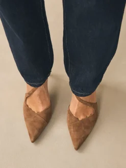 Tan Brown Suede Premium Leather Asymmetric Court Heels