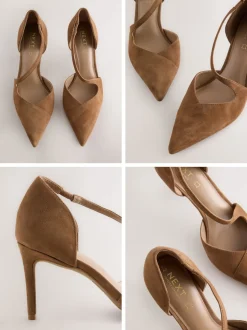 Tan Brown Suede Premium Leather Asymmetric Court Heels