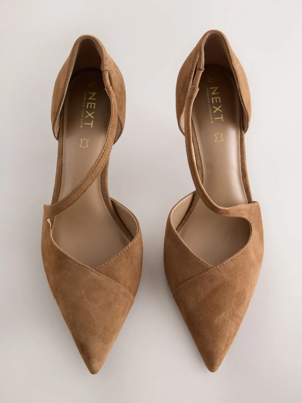 Tan Brown Suede Premium Leather Asymmetric Court Heels