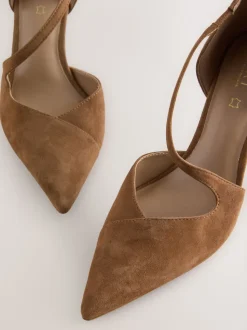 Tan Brown Suede Premium Leather Asymmetric Court Heels