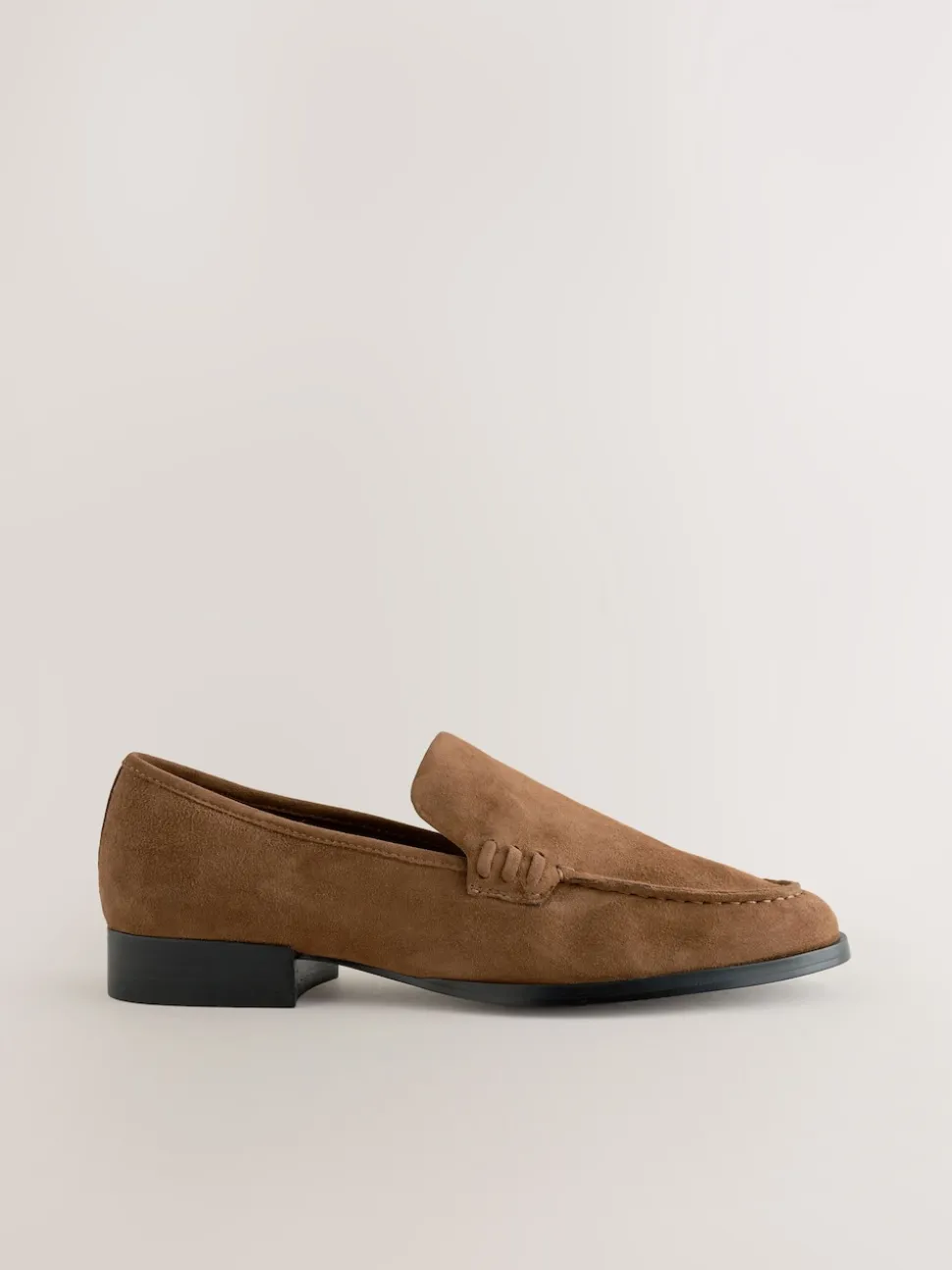 Tan Brown Suede Round Toe Clean Loafers