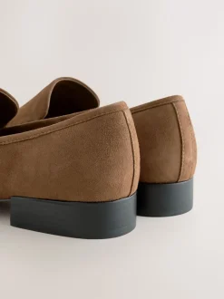 Tan Brown Suede Round Toe Clean Loafers
