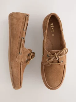 Tan Brown Suede Standard Fit Leather Round Toe Boat Shoes