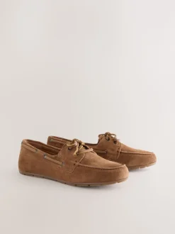 Tan Brown Suede Standard Fit Leather Round Toe Boat Shoes