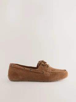 Tan Brown Suede Standard Fit Leather Round Toe Boat Shoes