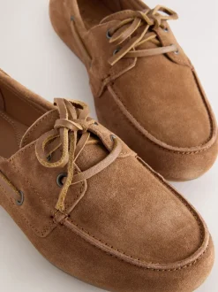 Tan Brown Suede Standard Fit Leather Round Toe Boat Shoes