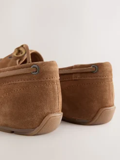 Tan Brown Suede Standard Fit Leather Round Toe Boat Shoes