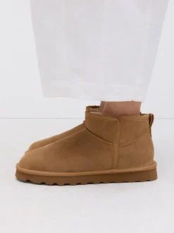 Tan Brown Suede Standard/Wide Fit Water Repellent Faux Fur Ankle Boots