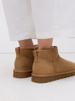 Tan Brown Suede Standard/Wide Fit Water Repellent Faux Fur Ankle Boots