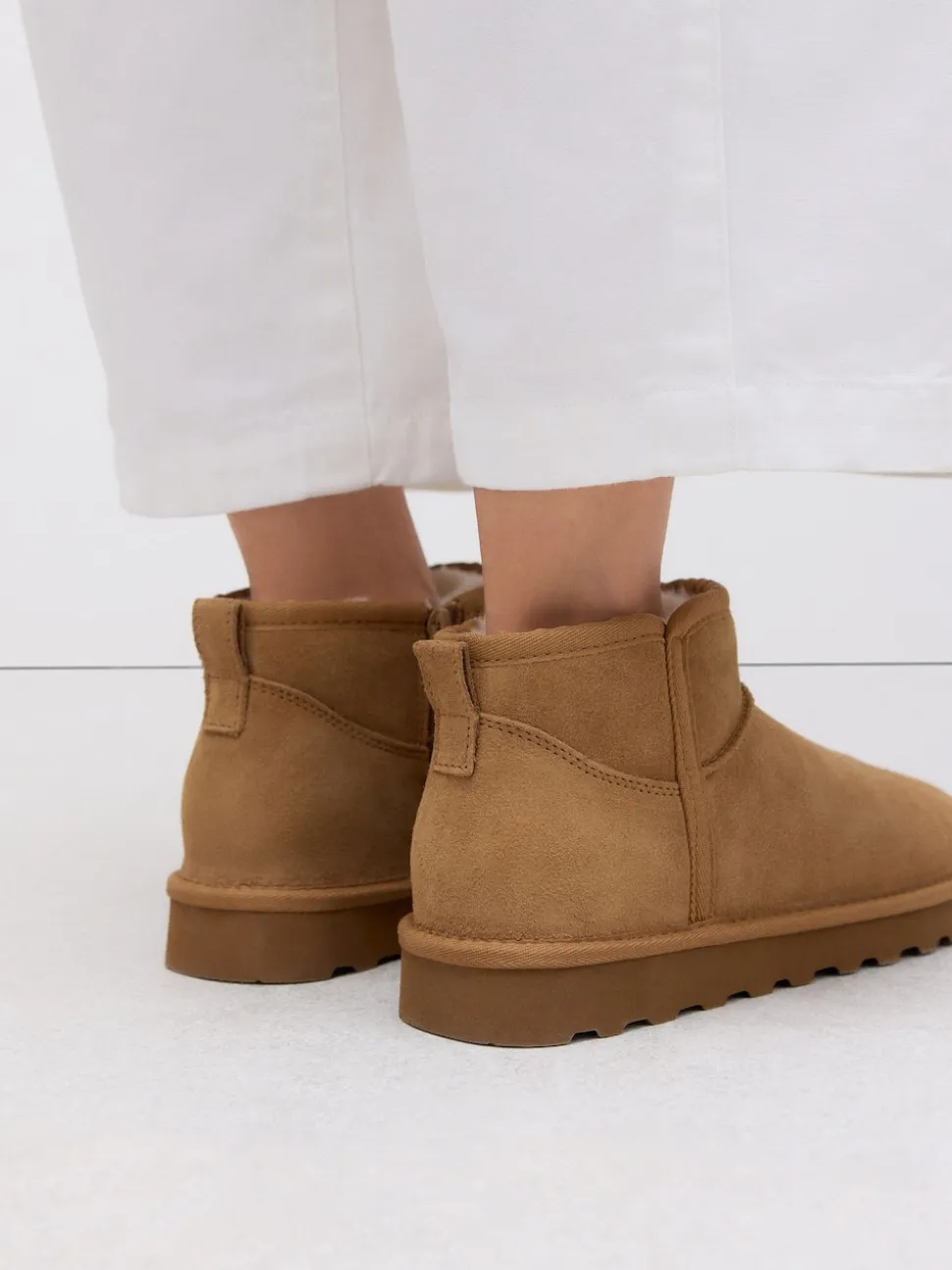 Tan Brown Suede Standard/Wide Fit Water Repellent Faux Fur Ankle Boots