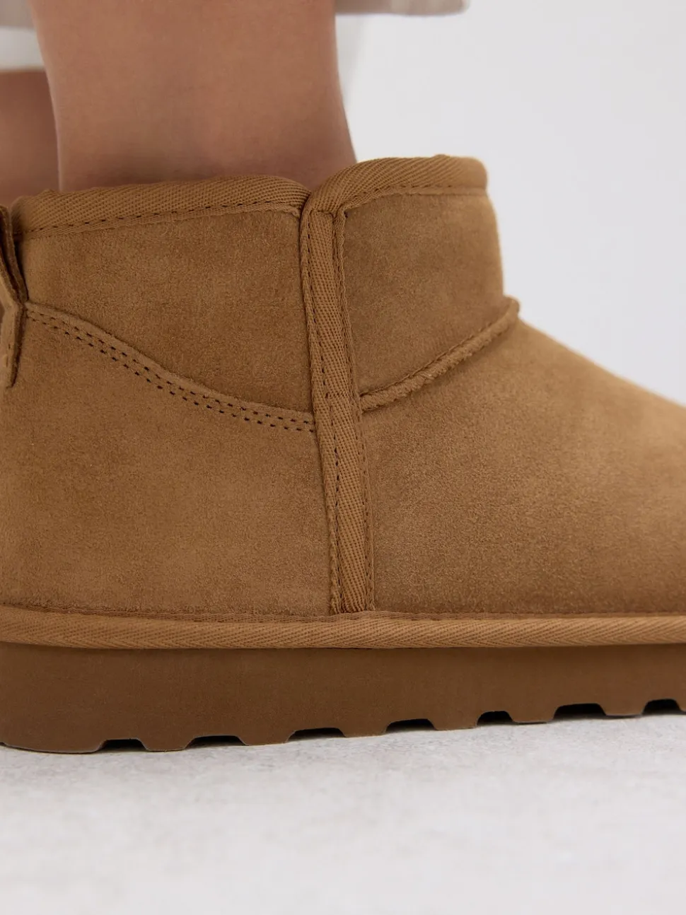 Tan Brown Suede Standard/Wide Fit Water Repellent Faux Fur Ankle Boots