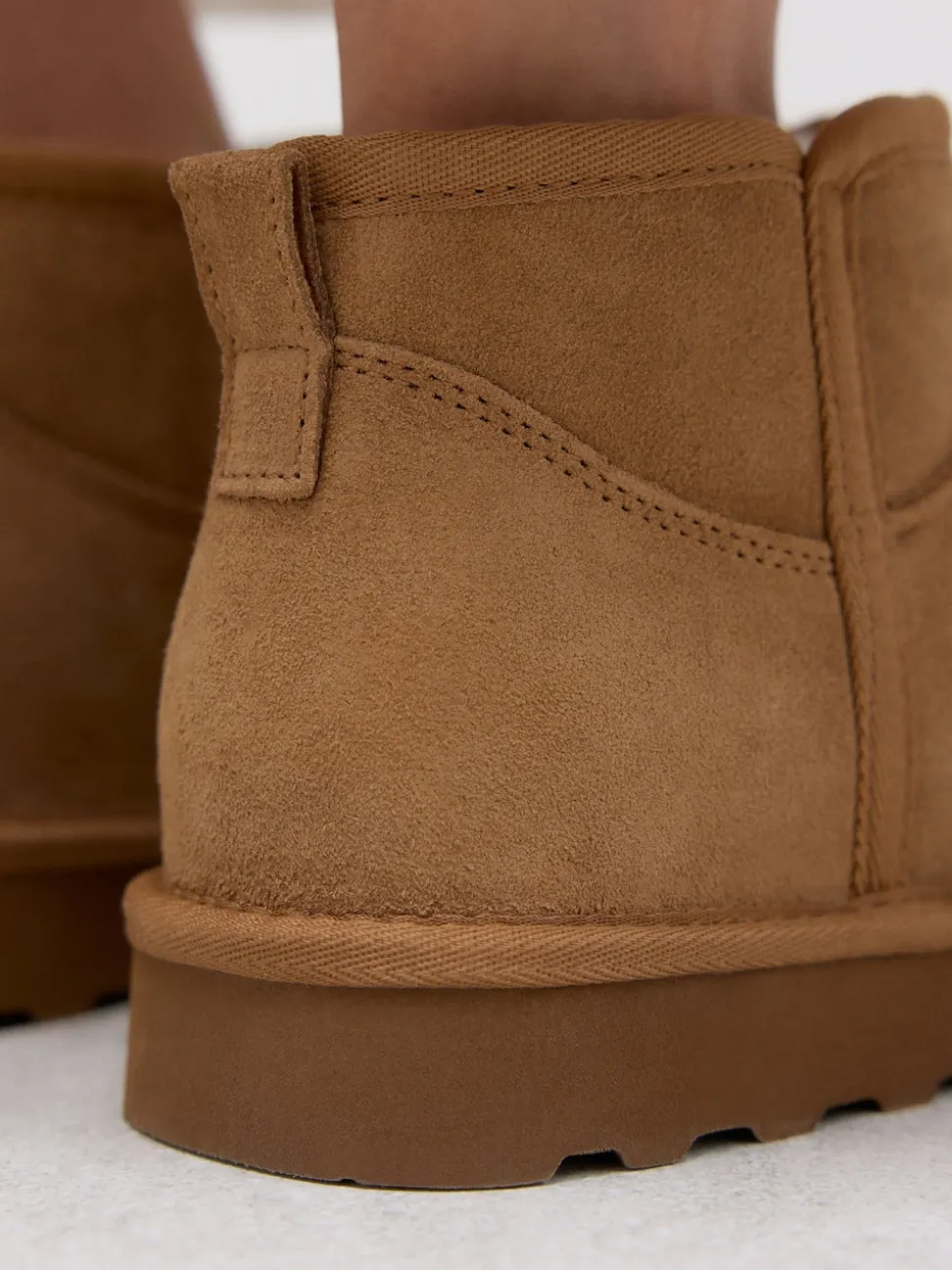 Tan Brown Suede Standard/Wide Fit Water Repellent Faux Fur Ankle Boots