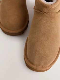 Tan Brown Suede Standard/Wide Fit Water Repellent Faux Fur Ankle Boots