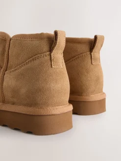Tan Brown Suede Standard/Wide Fit Water Repellent Faux Fur Ankle Boots