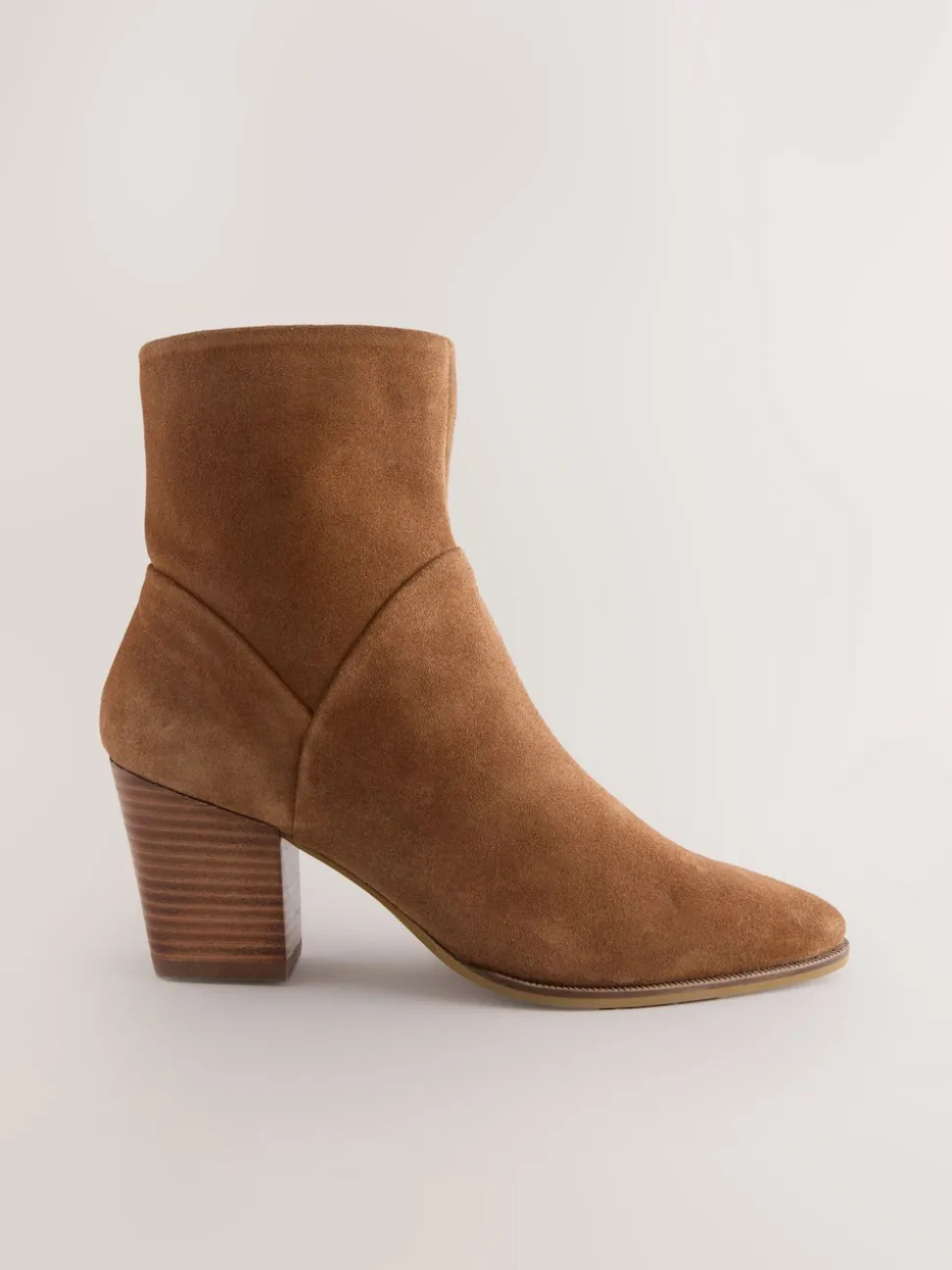 Tan Brown Suede Western Block Heel Ankle Boots