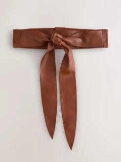 Tan Knot Detail Wide Leather Belt