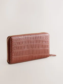 Tan/Brown Croc Effect Zip Around Purse