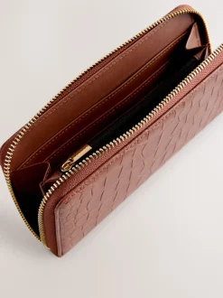 Tan/Brown Croc Effect Zip Around Purse