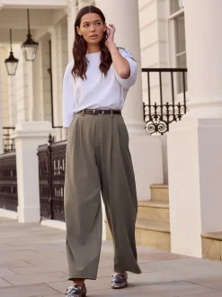 Taupe Brown N. Premium Wide Leg Tailored Jersey Trousers