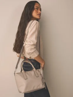 Taupe Brown Nylon Cross-Body Bag