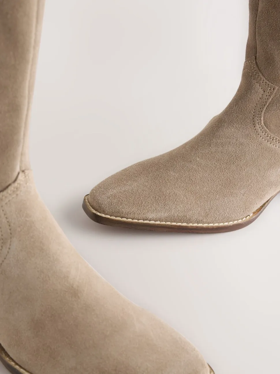 Taupe Brown Suede Leather Mix Forever Comfort® Knee High Contrast Western Boots