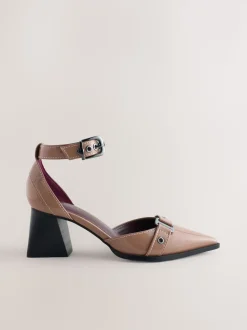 Taupe Forever Comfort® Point Toe Buckle Block Heels