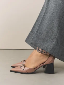 Taupe Forever Comfort® Point Toe Buckle Block Heels