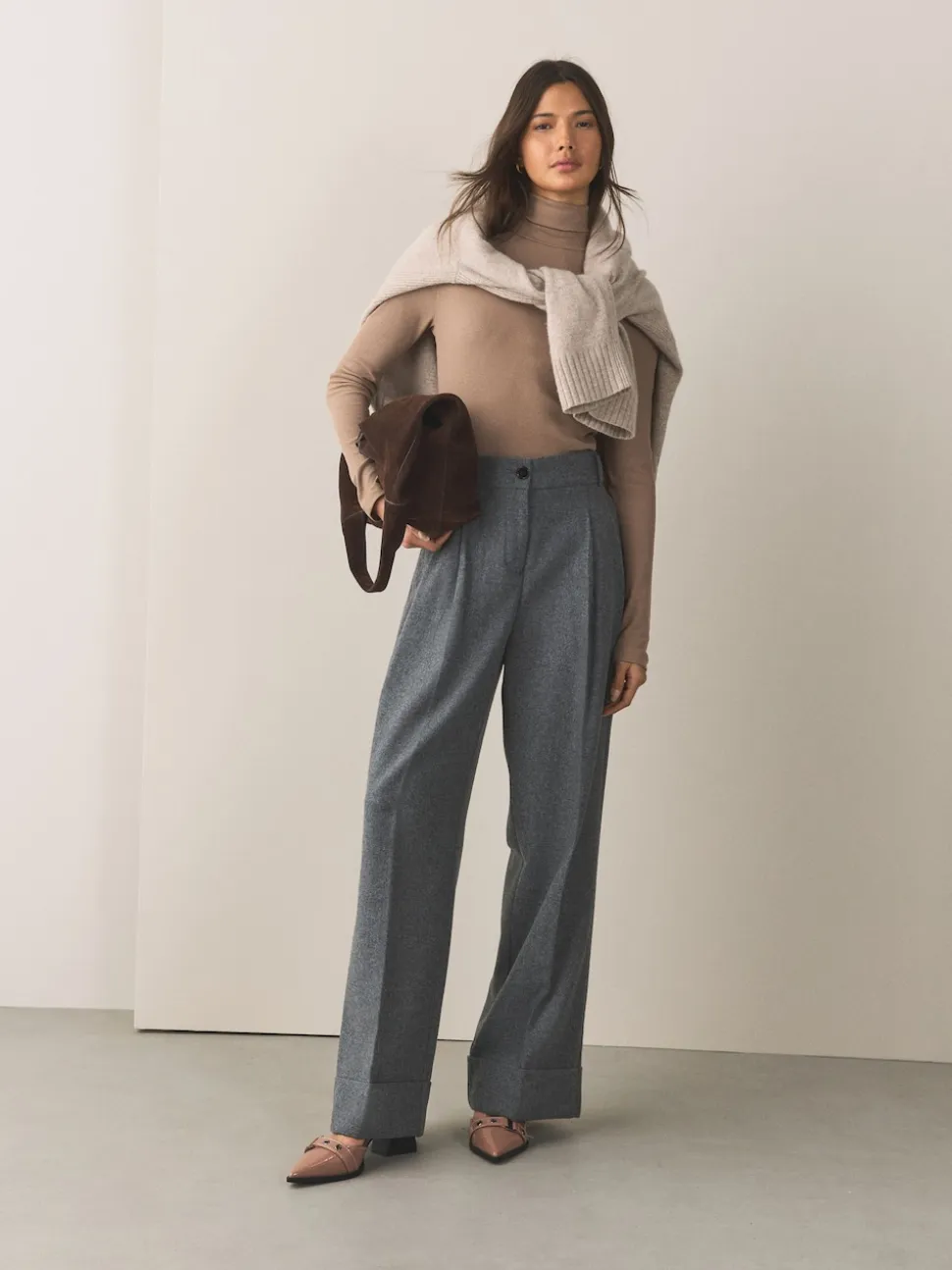 Taupe Forever Comfort® Point Toe Buckle Block Heels