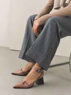 Taupe Forever Comfort® Point Toe Buckle Block Heels