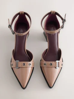 Taupe Forever Comfort® Point Toe Buckle Block Heels