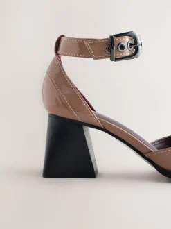 Taupe Forever Comfort® Point Toe Buckle Block Heels