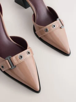 Taupe Forever Comfort® Point Toe Buckle Block Heels