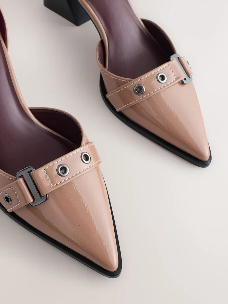 Taupe Forever Comfort® Point Toe Buckle Block Heels
