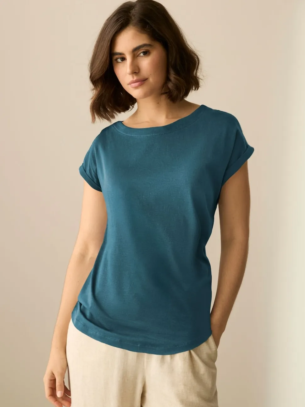 Teal Blue Cap Sleeve T-Shirt