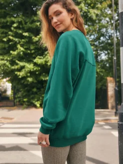 Teal Blue Relaxed Fit Heavyweight Longline Crew Neck Sweatshirt