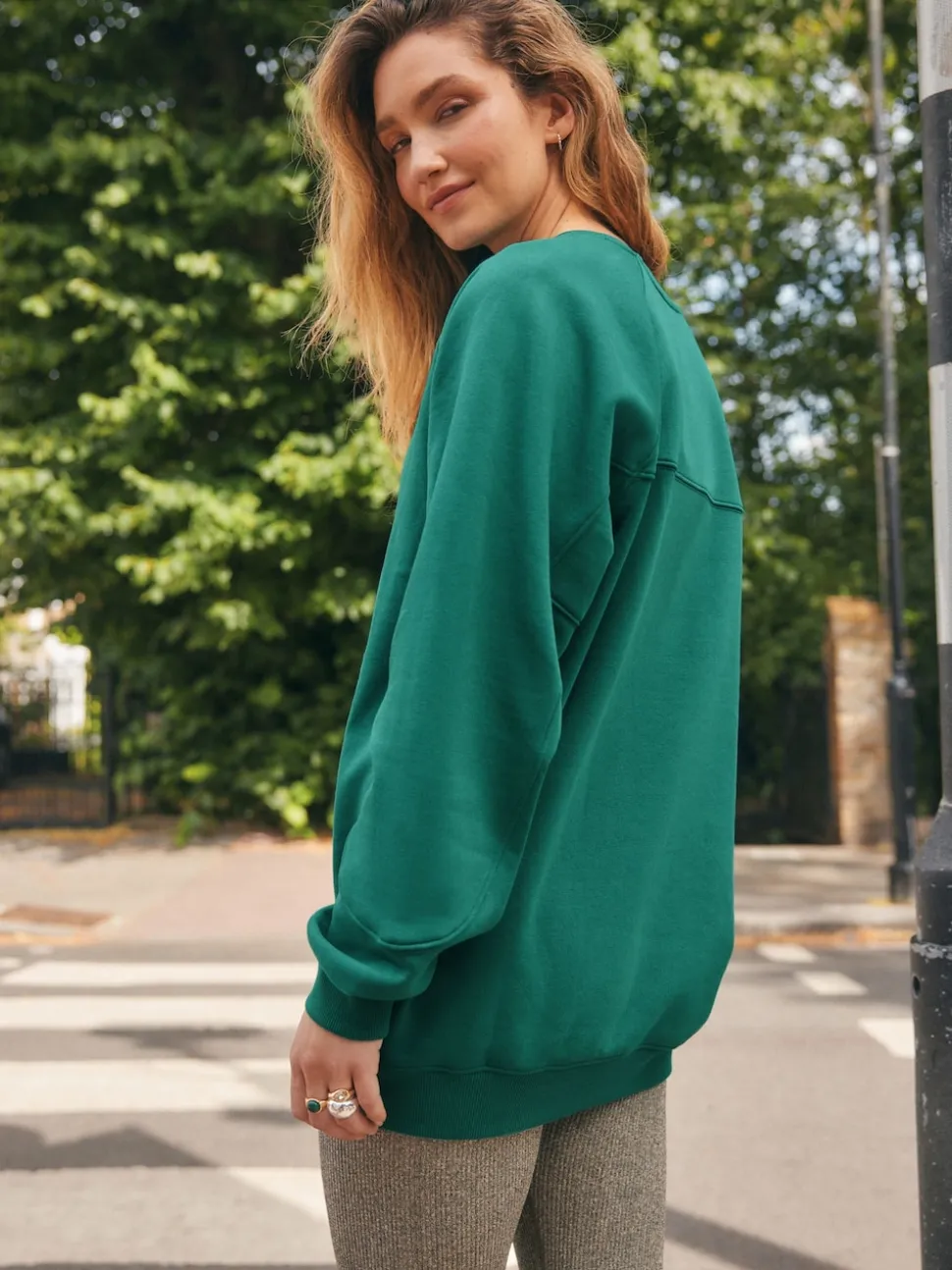 Teal Blue Relaxed Fit Heavyweight Longline Crew Neck Sweatshirt