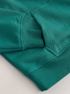 Teal Blue Relaxed Fit Heavyweight Cotton Rich Jersey Zip Neck Sweatshirt