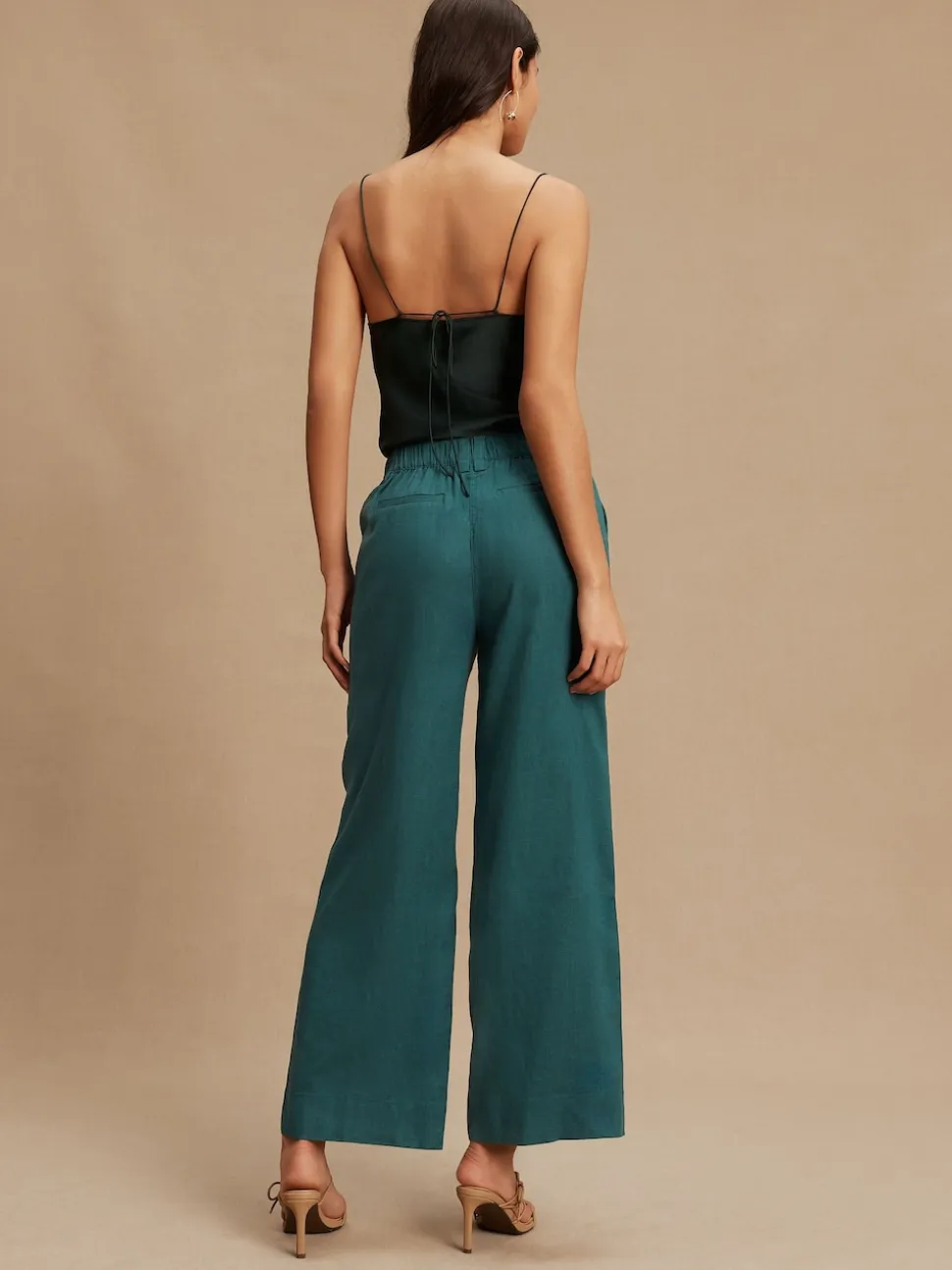 Teal Blue Smart Front Linen Blend Wide Leg Trousers