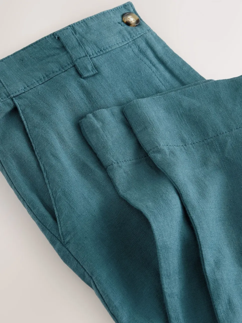 Teal Blue Smart Front Linen Blend Wide Leg Trousers