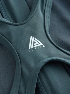 Teal Green Active High Neck Tummy Control Swimsuit