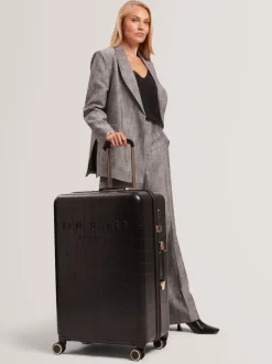 Ted Baker Black Icon Case Croc Large Suitcase