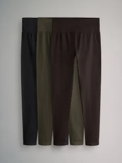The Set 3 Pack Active Ribbed Legging Black/Chocolate Brown/Khaki