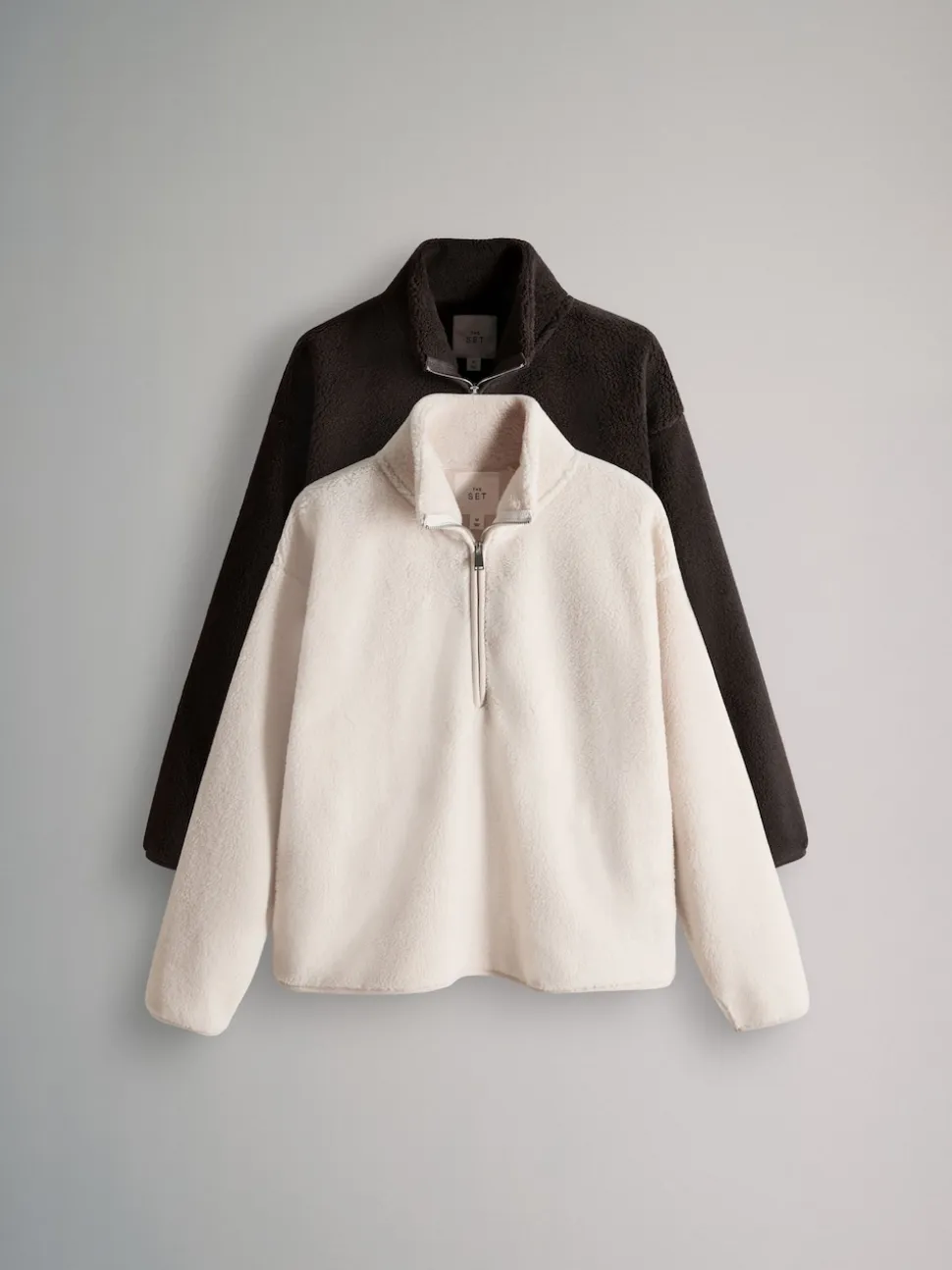 The Set 2 Pack Borg Funnel Neck 1/4 Zip Jumper Chocolate Brown/Cream