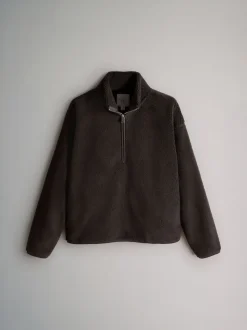 The Set 2 Pack Borg Funnel Neck 1/4 Zip Jumper Chocolate Brown/Cream