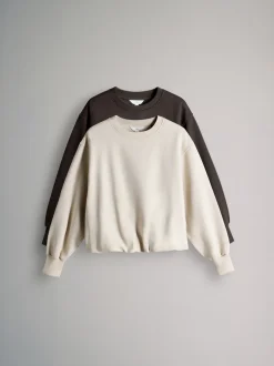The Set 2 Pack Bubble Hem Sweatshirts Chocolate Brown/Stone